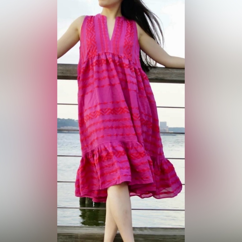 NWT Nematode Resortwear Gloria Midi Pink/Red Embroidery S-M Sleeveless Dress